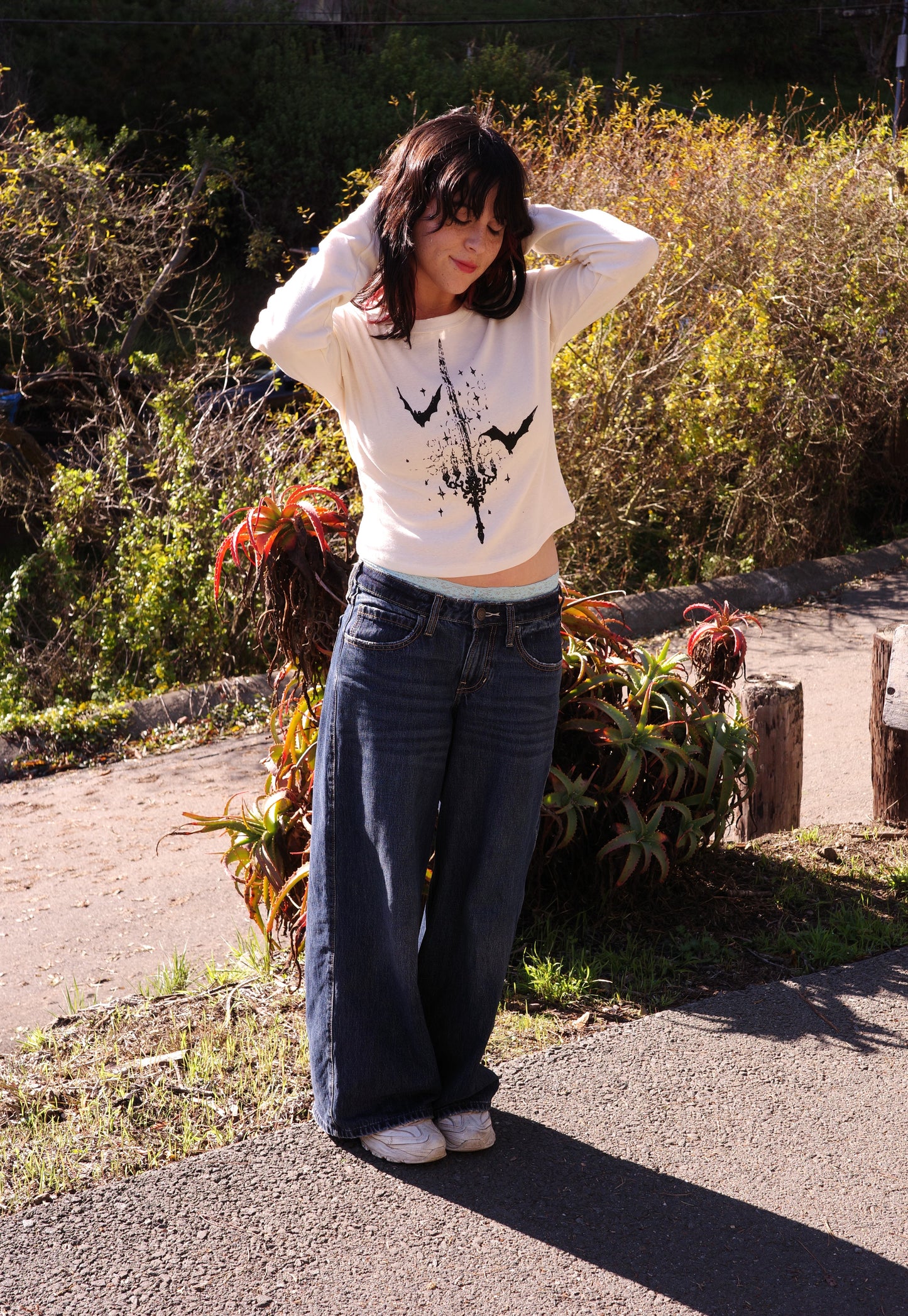 Baby Tee Bat Sword Long Sleeve Natural Tone