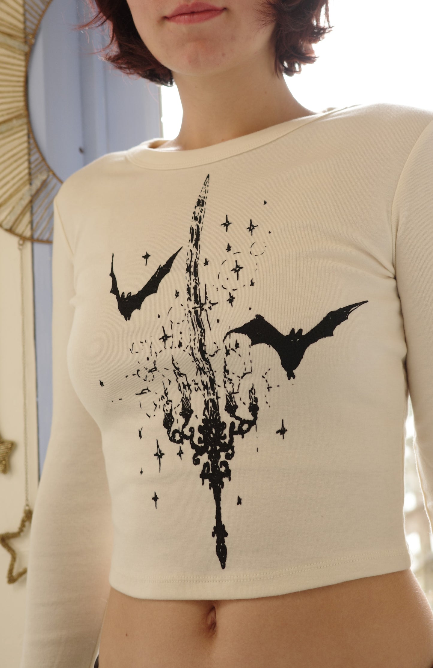 Baby Tee Bat Sword Long Sleeve Natural Tone