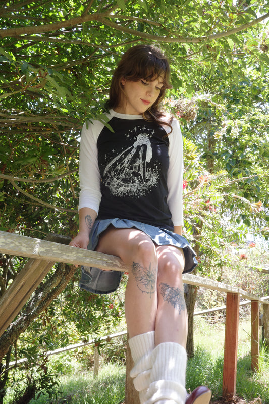 Fae Baseball Tee White On Black